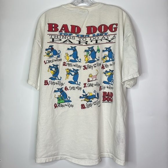 Vintage Bad Dog Things To Do At A Party Innuendo Raunchy Stained Tshirt XL - Picture 1 of 11